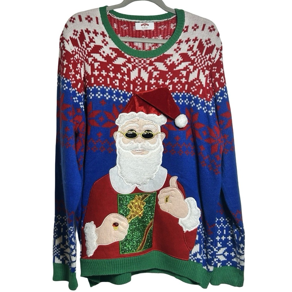 Holiday Time Rockin' Santa Christmas Sweater Size 2XL Snowflake Embellished
